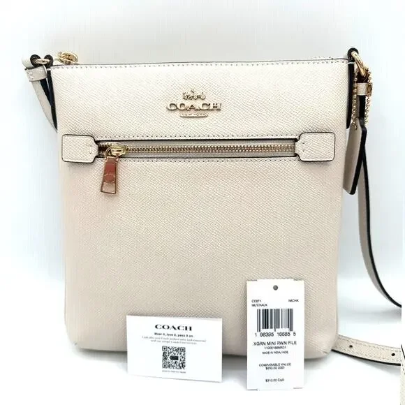 Coach Mini Rowan File Bag Crossbody Purse in Chalk White Leather CE871
